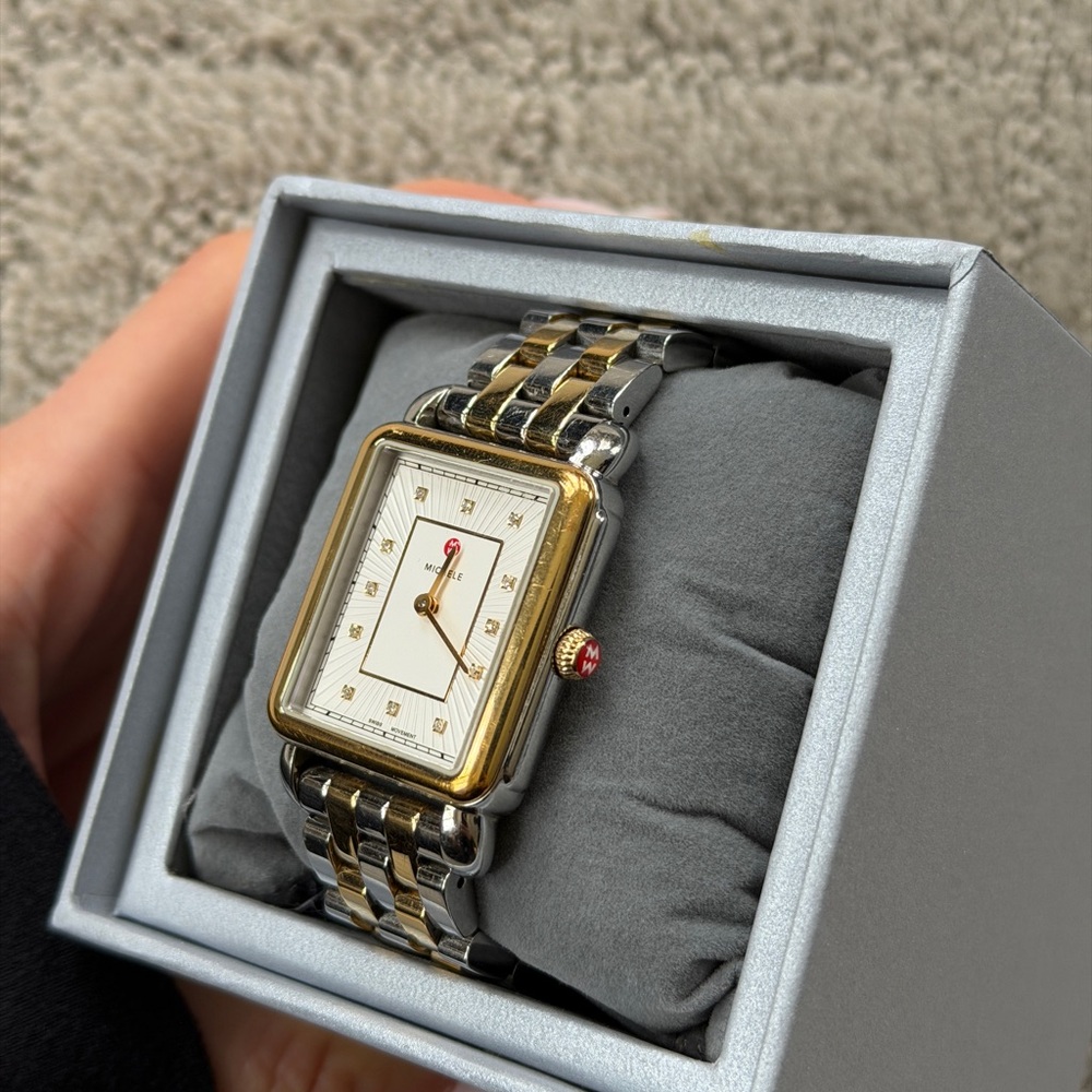 Michele Deco II Two-Tone Rectangular Dress Watch - Gold & Silver - Picture 6 of 6